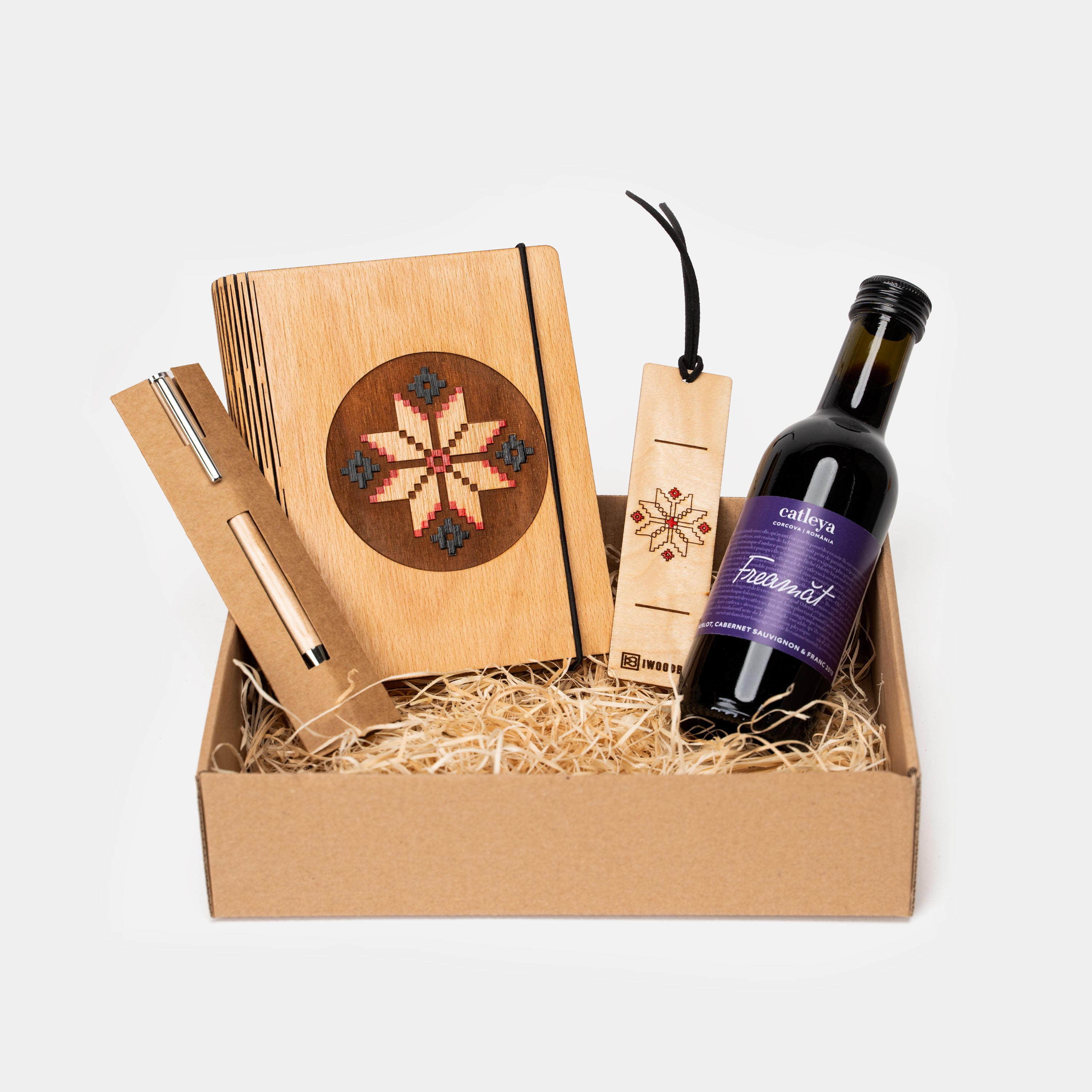 Pachet cadou tradițional sustenabil, Agenda, Pix, Semn, Vin