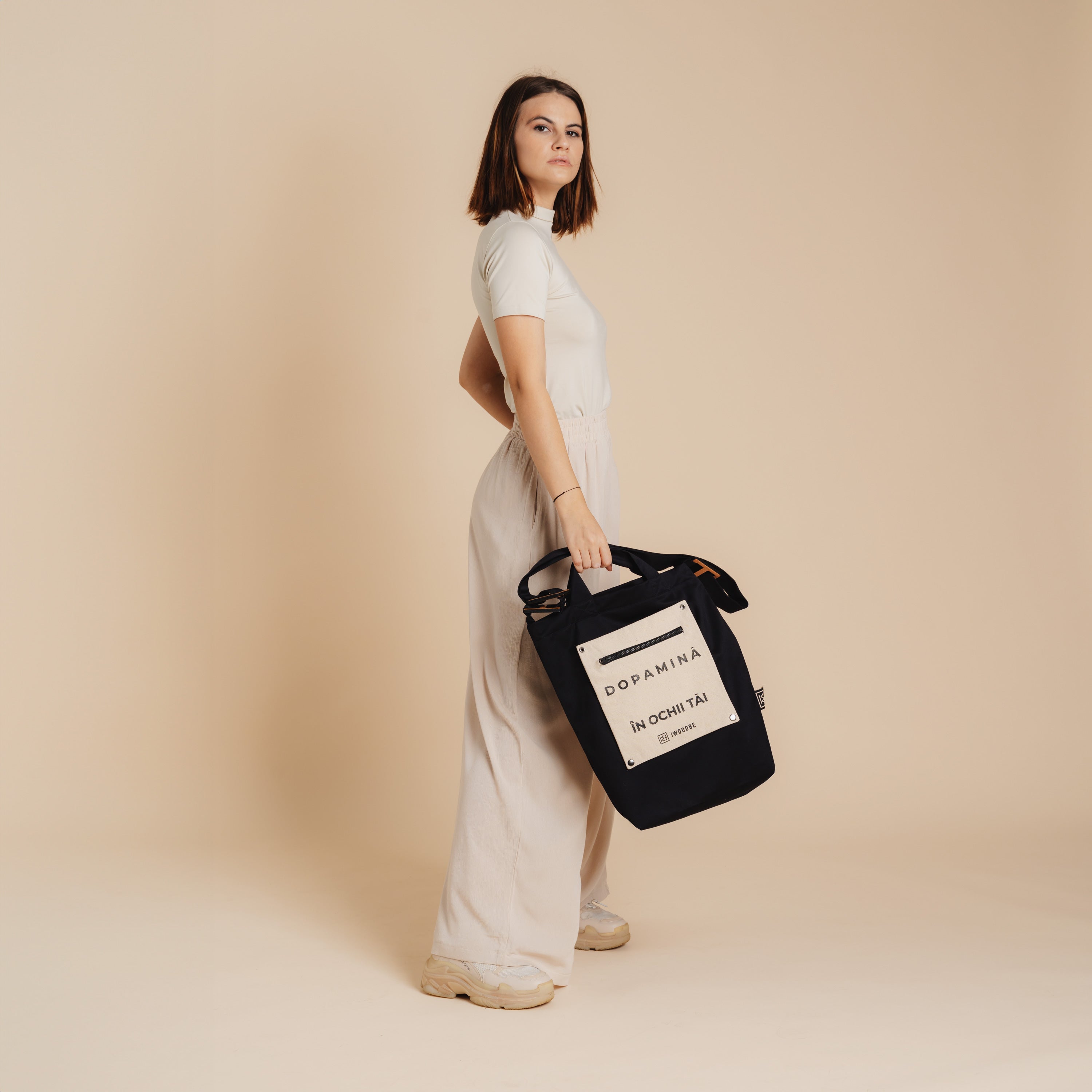 GEANTĂ BUMBAC DOPAMINĂ, Barete reglabile, Buzunar detasabil