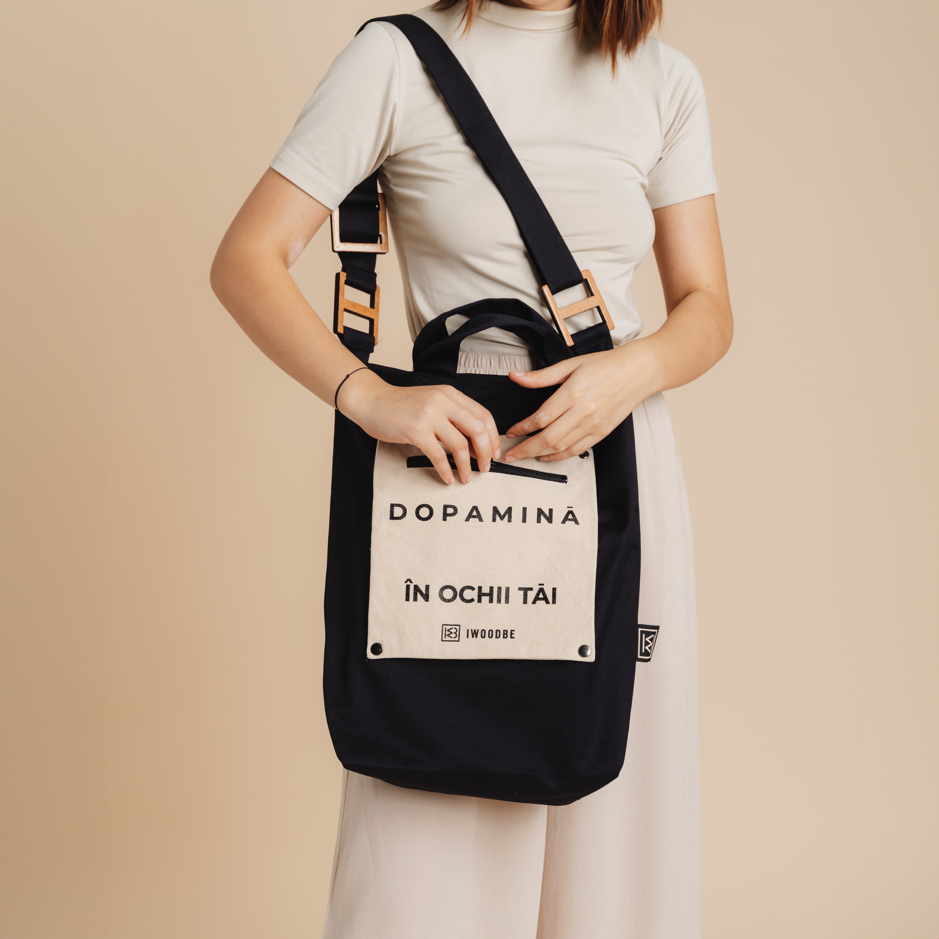 GEANTĂ BUMBAC DOPAMINĂ, Barete reglabile, Buzunar detasabil