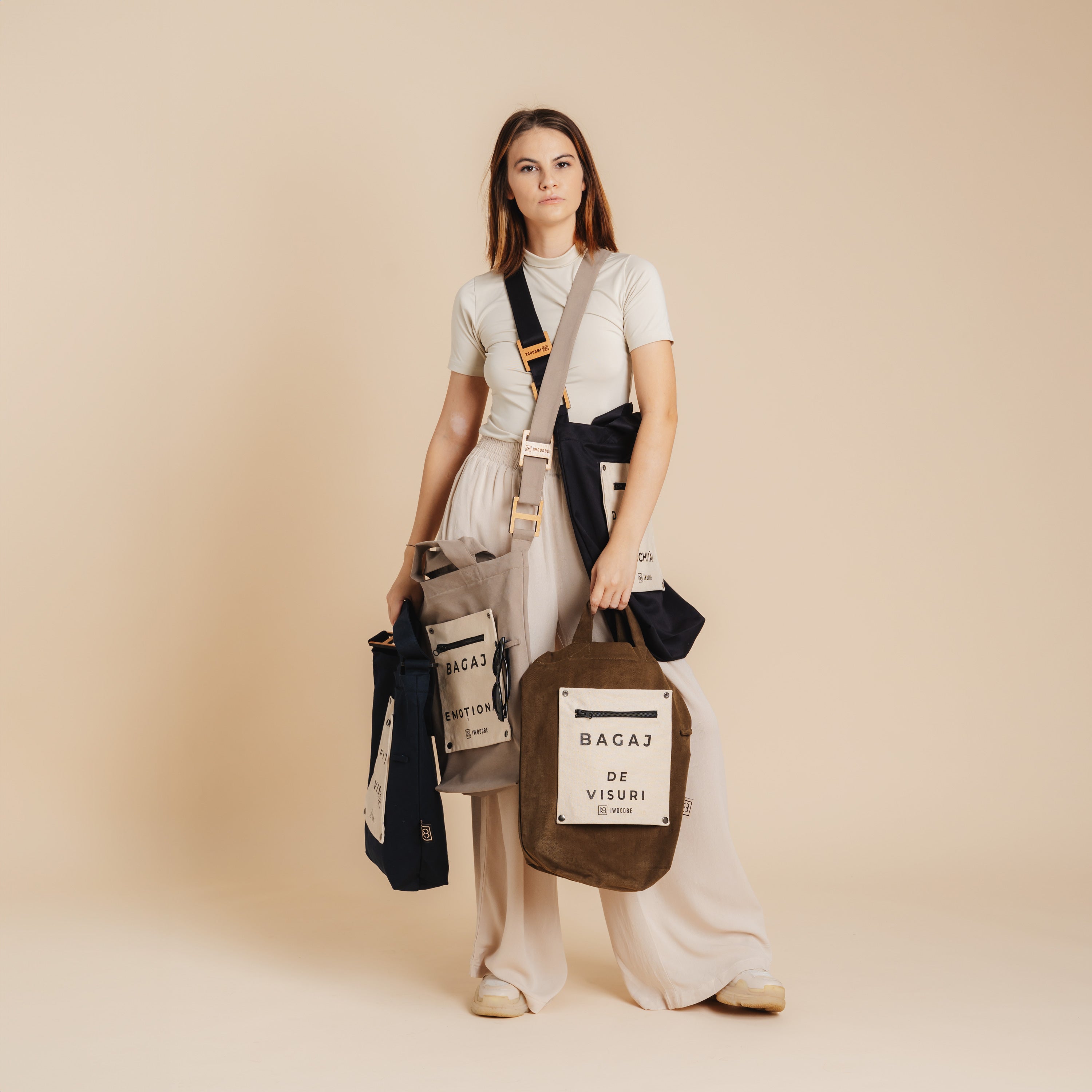 GEANTA BUMBAC 100%, Reglabila, Buzunar interior, Buzunar detasabil, BAGAJ DE VISURI