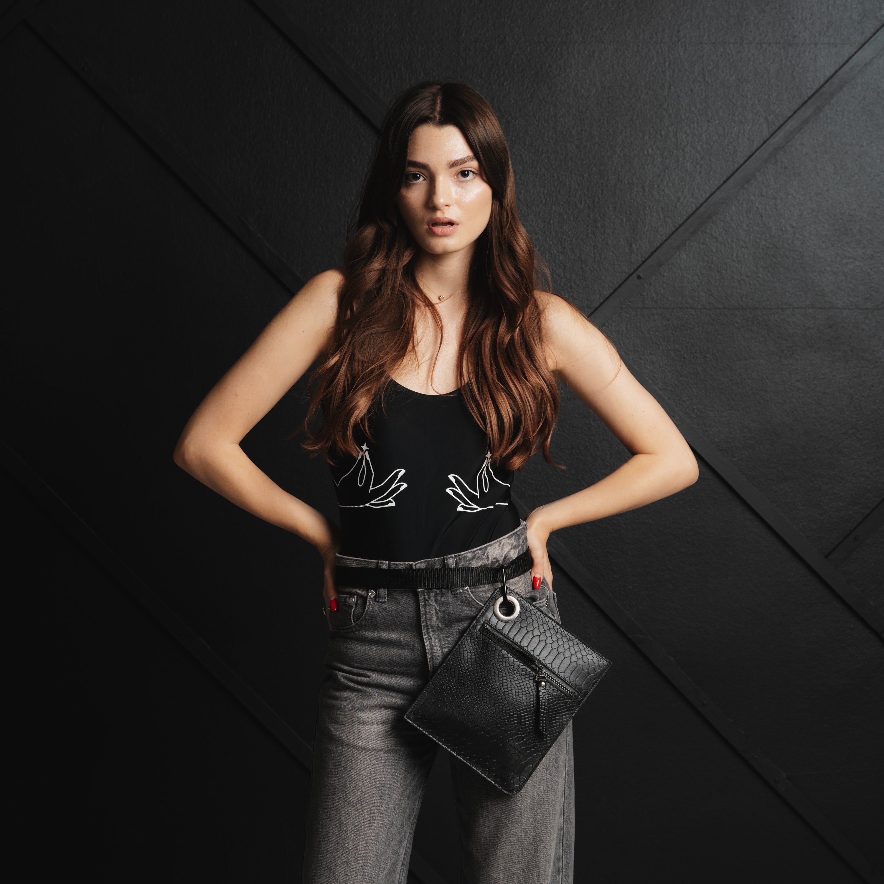 BLACK SNAKE COMPACT BAG