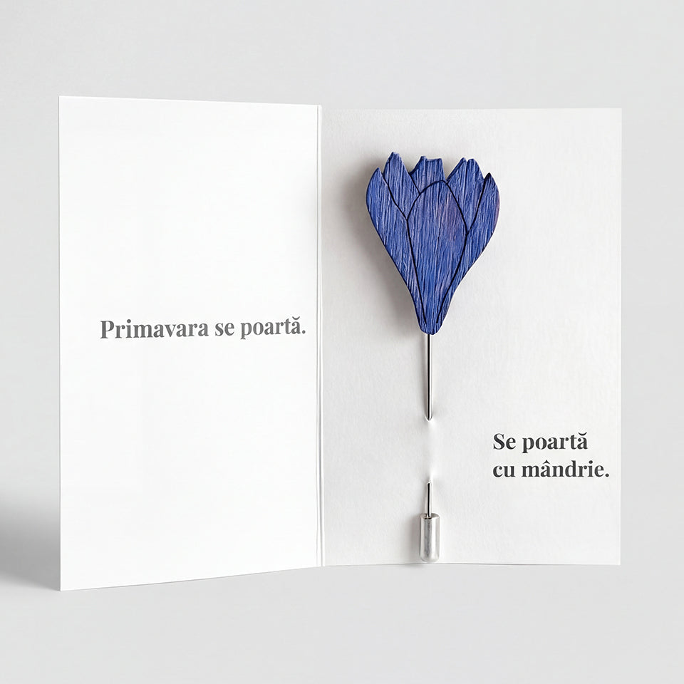 Martisor Brosa Floare Brandusa, Lemn, Pictat manual