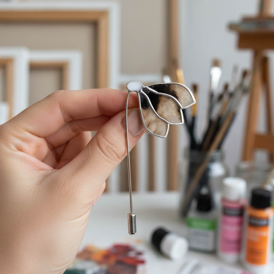 Martisor Brosa Floare Ghiocel, Plexi Oglinda Recuperat