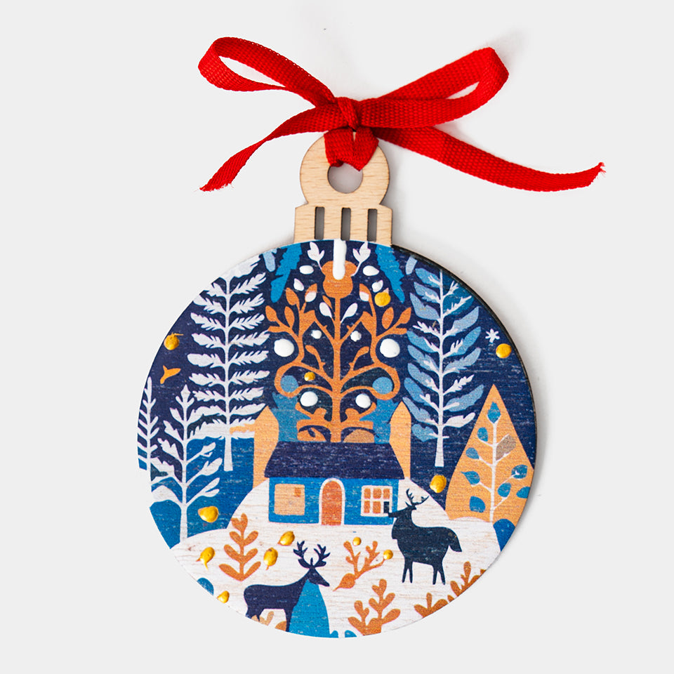 Decoratiune Lemn Fag Craciun, Glob casa