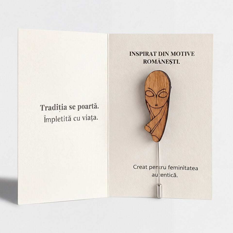 Martisor Brosa Pogany, Inspirat de Brancusi, Lemn, Lucrat manual