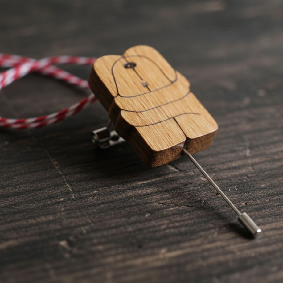 Martisor Brosa Sarutul, Inspirat de Brancusi, Lemn, Lucrat manual