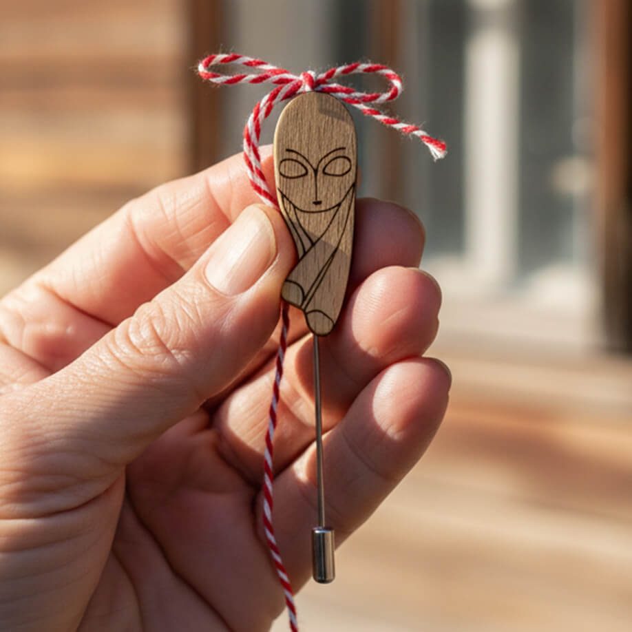 Martisor Brosa Pogany, Inspirat de Brancusi, Lemn, Lucrat manual