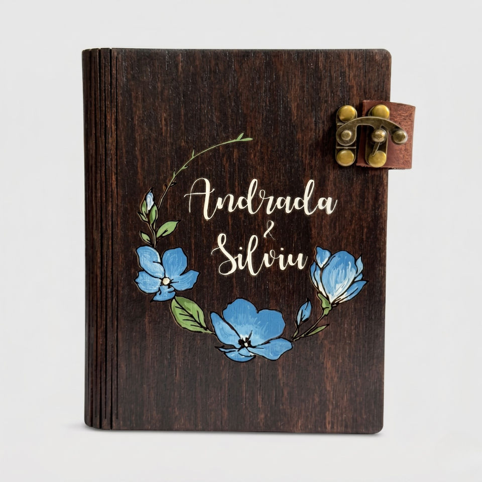 Album Foto Personalizat, Lemn Pictat Manual, Text sau Nume, poze 10x15