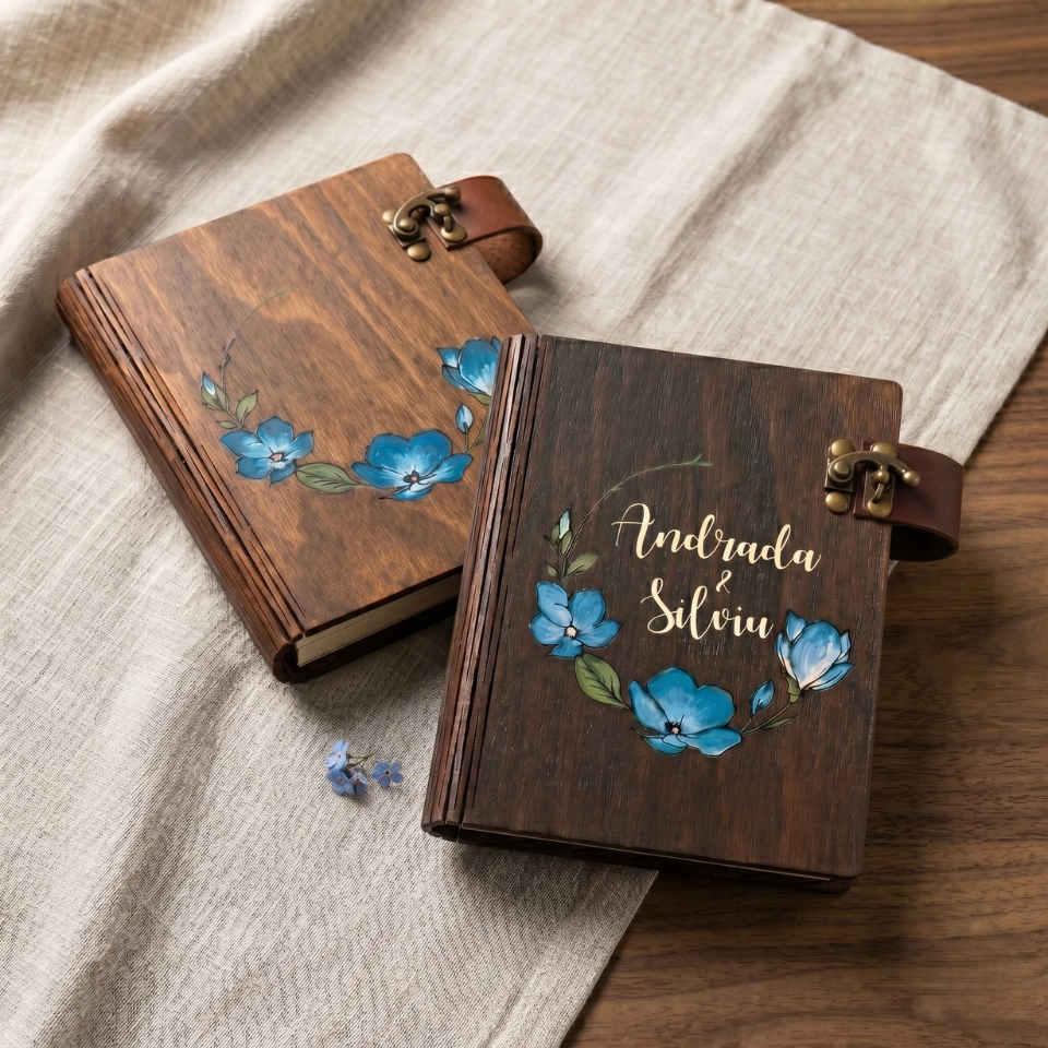 Album Foto Personalizat, Lemn Pictat Manual, Text sau Nume, poze 10x15